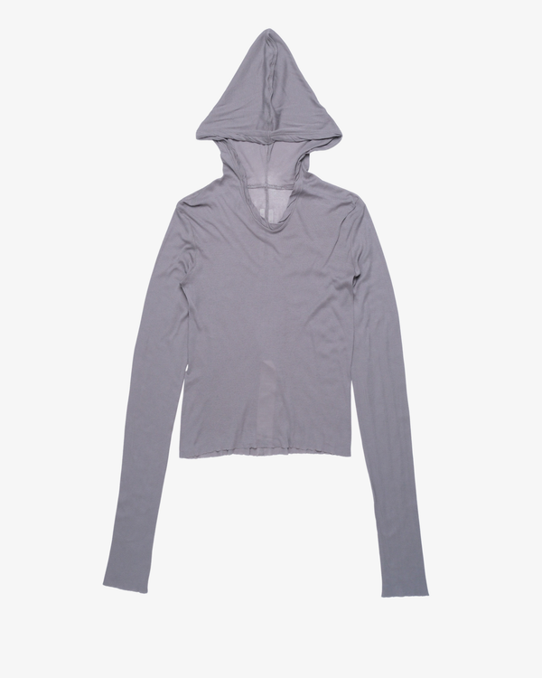 RICK OWENS - Women's Cropped Hooded Rib Long Sleeve Tee - (Grey)