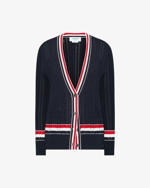 Thom Browne_Thom Browne - Women's Stripe Cable Cardigan - (Navy)_CARDIGANS