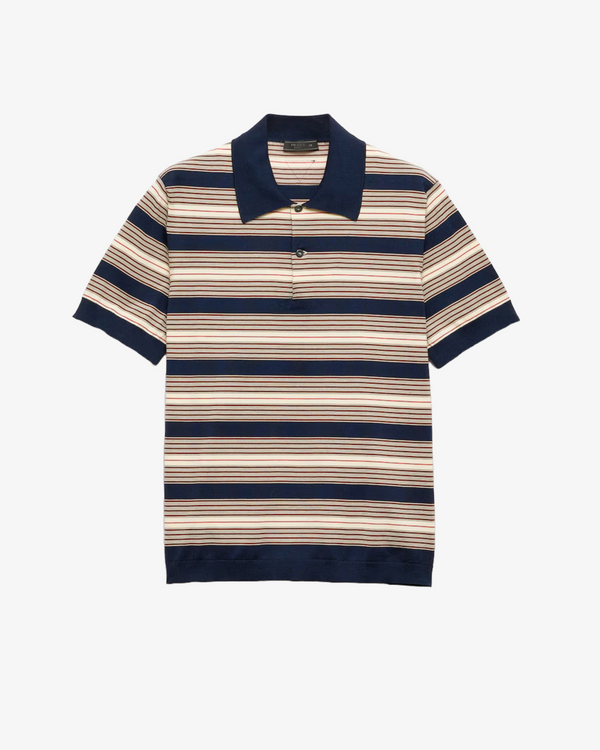 Prada - Men's Striped Cotton Polo Shirt - (Navy F0008)