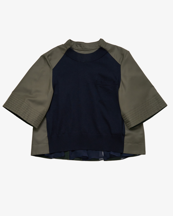 SACAI - Women's Cotton Gabardine X Knit Pullover - (Navy)