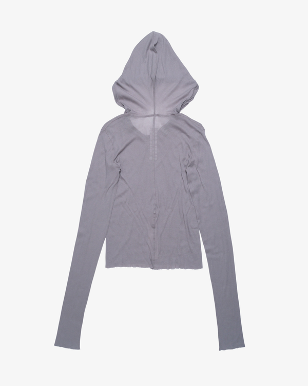 RICK OWENS - Women's Cropped Hooded Rib Long Sleeve Tee - (Grey)