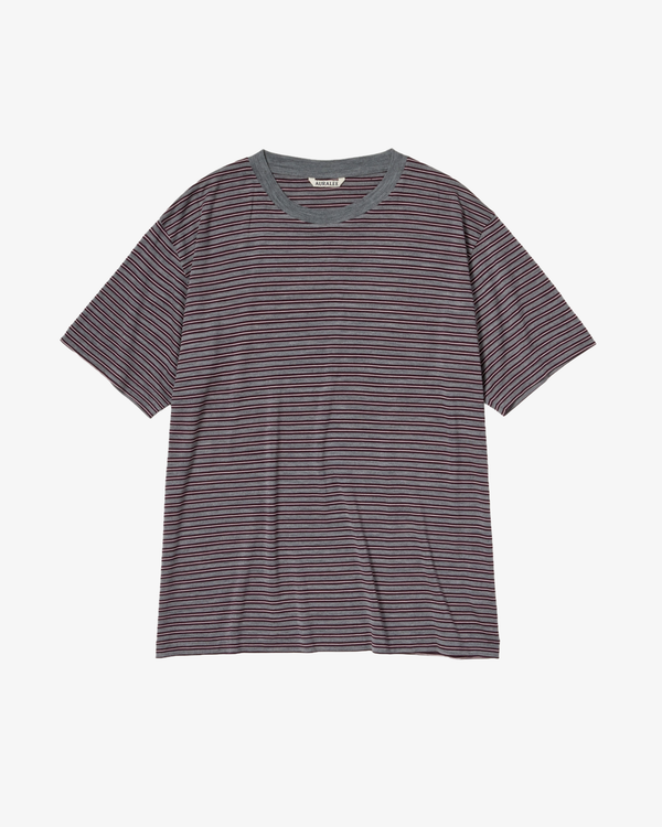 AURALEE - Men's Soft Smooth Wool Stripe Jersey Tee - (Grey)