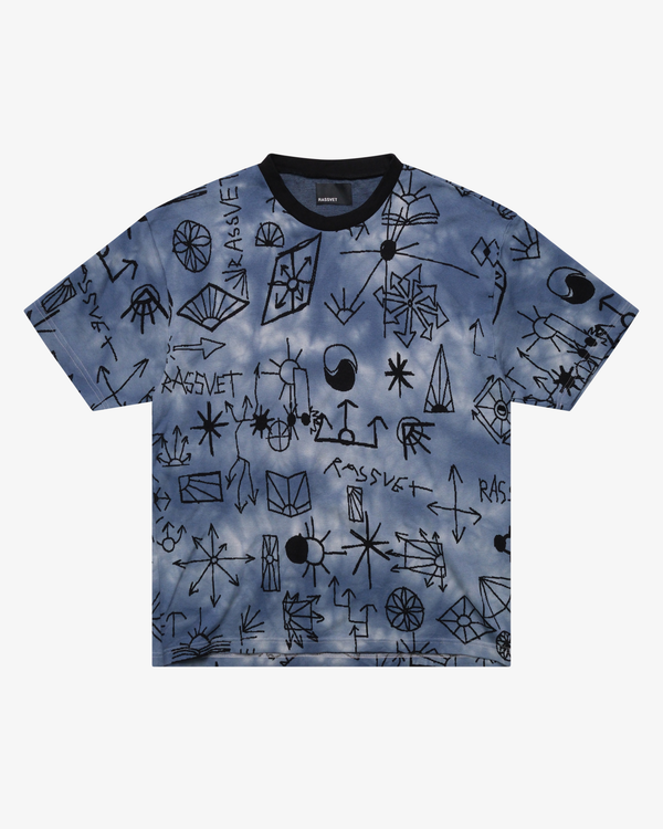 RASSVET - Men's Scribble Jacquard Tie Dye Tee Shirt Knit - (Blue)