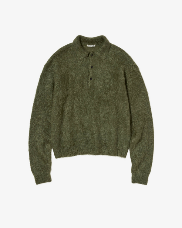 AURALEE - Men's Brushed Super Kid Mohair Knit Polo - (Olive)