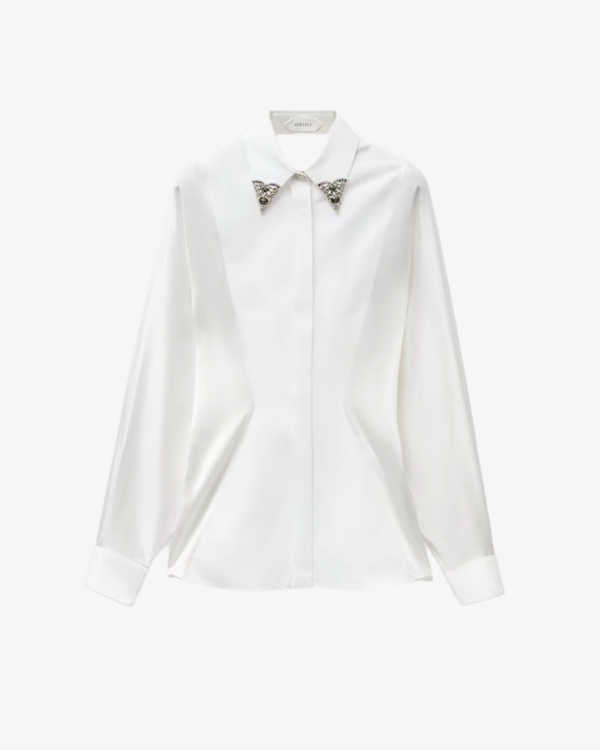 VERSACE - Women's Embroidered-Collar Cotton Poplin Shirt - (White)