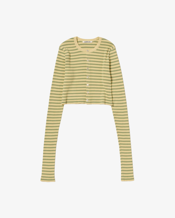 AURALEE - Women's Cotton High Gauge Rib Knit Cropped Crew Neck Cardigan - (Green)