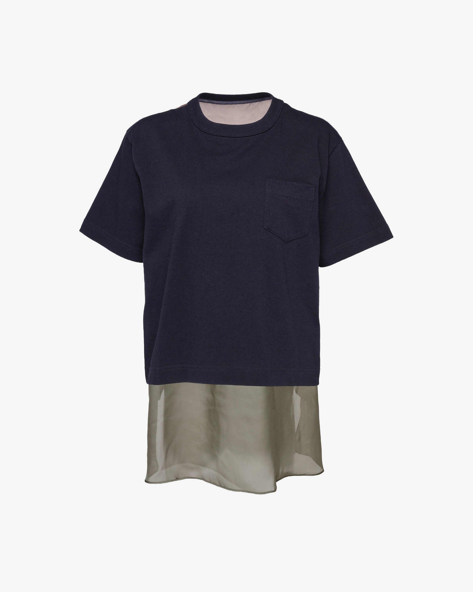 SACAI: Women's Nylon Twill Mix Cotton Jersey T-Shirt SACAI: Women's Nylon Twill Mix Cotton Jersey T-Shirt