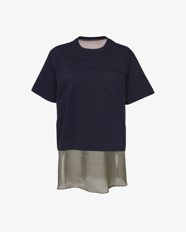 SACAI - Women's Nylon Twill Mix Cotton Jersey T-Shirt - (Navy234)