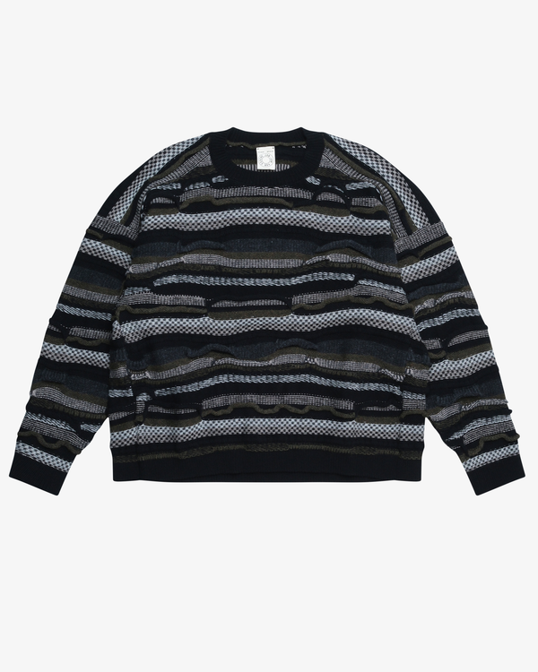 JAN JAN VAN ESSCHE - Men's Textured Coogie Knitted Crewneck Sweater - (Stripes)