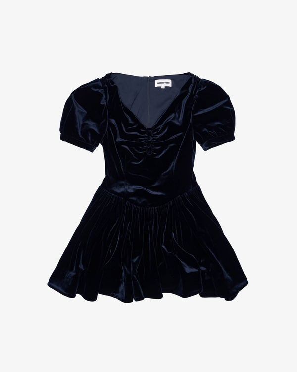 SHUSHU/TONG - Women's Smocked V-Neck Mini Dress - (Black Ba100)