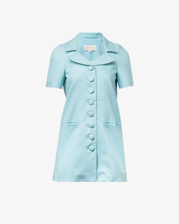 SHUSHU/TONG - Women's Lapel Short Sleeve Dress - (Blue Tu100)