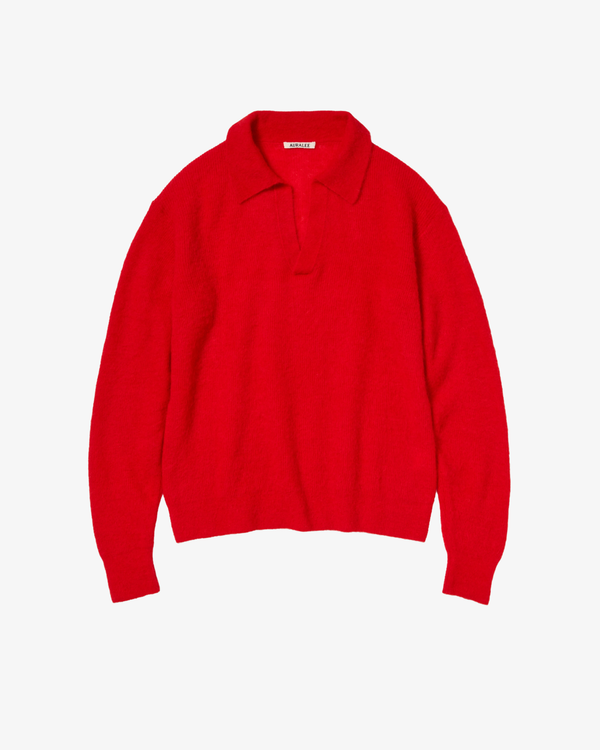 AURALEE - Men's Baby Suri Alpaca Sheer Knit Skipper Polo - (Red)