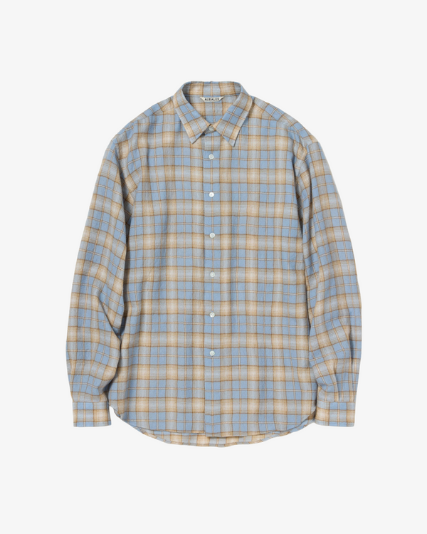 AURALEE - Men's Airy Wool Check Shirt - (Light Blue)