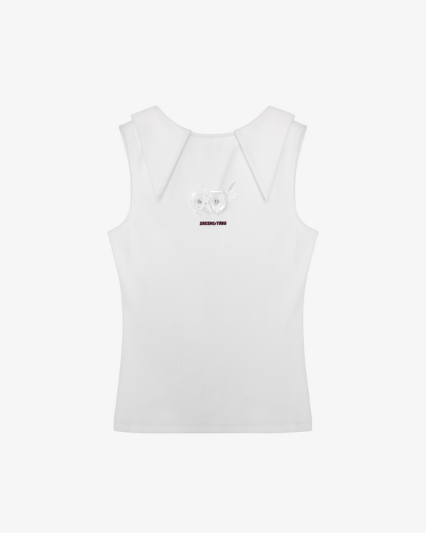 SHUSHU/TONG - Women's Lapel Elastic Sleeveless Top - (White Wh100)