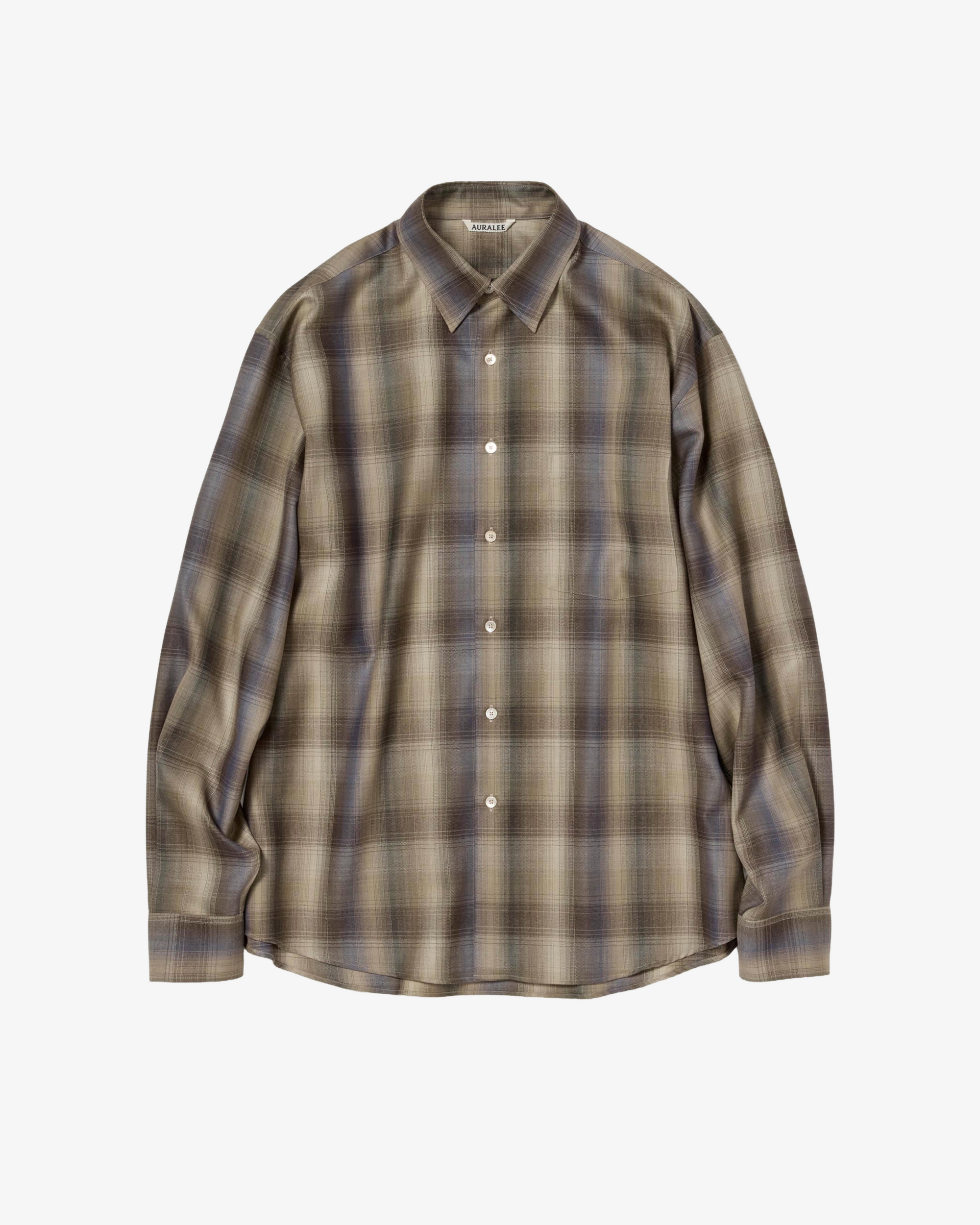 AURALEE 20aw wool flannel setup 3（ベージュ） Super Light Wool Check Shirt — Gray Brown Check – La Garçonne