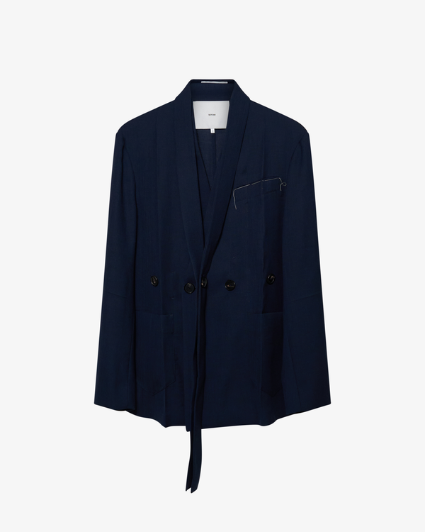 SETCHU - Women's No Lapel Origami Jacket Makisu Wool - (Navy)