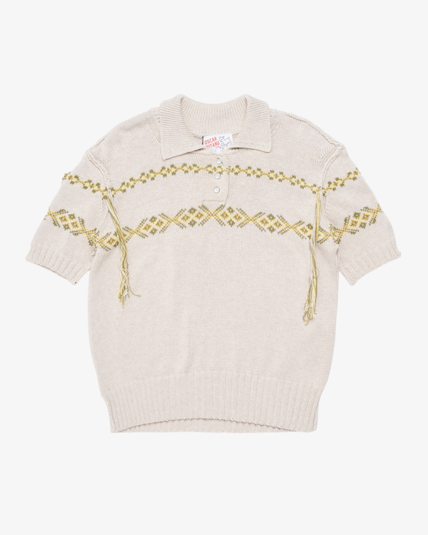 OSCAR OUYANG - Men's Fair Isle Knit Short Sleeves Polo - (Cream)