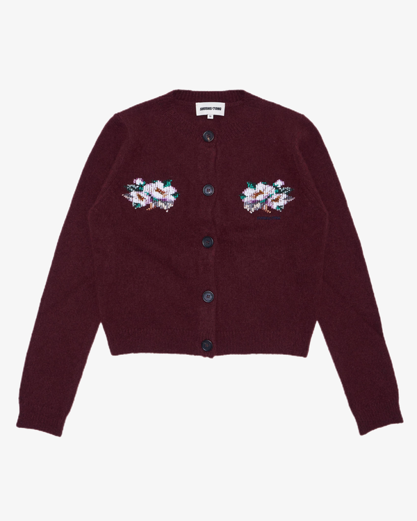 SHUSHU/TONG - Women's Embroidered Beaded Round Neck Cardigan - (Maroon Wr100) AW25 MWDETO28-BOD120-WR100