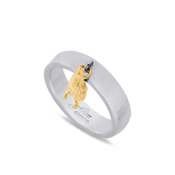 Bunney_BUNNEY - Silver Ring with Yellow Gold Rabbit Charm_RINGS