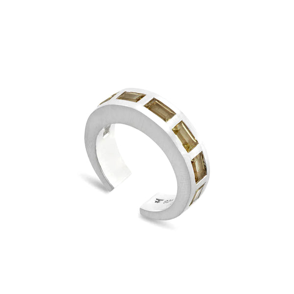 Tom Wood_TOM WOOD - Silver Arch Ring with Baguette Olive Quartz_RINGS