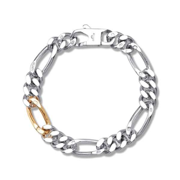 BUNNEY - Silver Figaro Bracelet with Gold Link