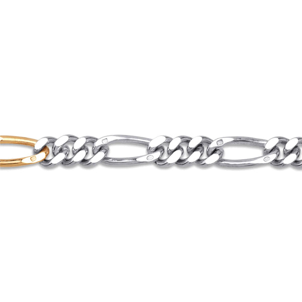Bunney_BUNNEY - Silver Figaro Bracelet with Gold Link_BRACELETS