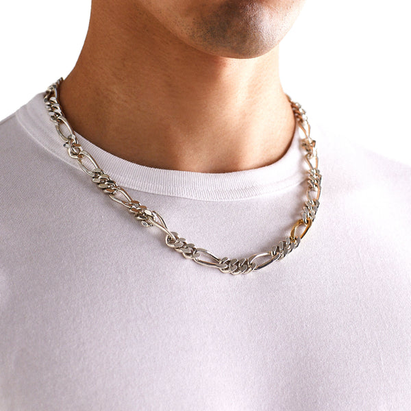Bunney_BUNNEY - Silver Figaro Necklace with Gold Link_NECKLACES
