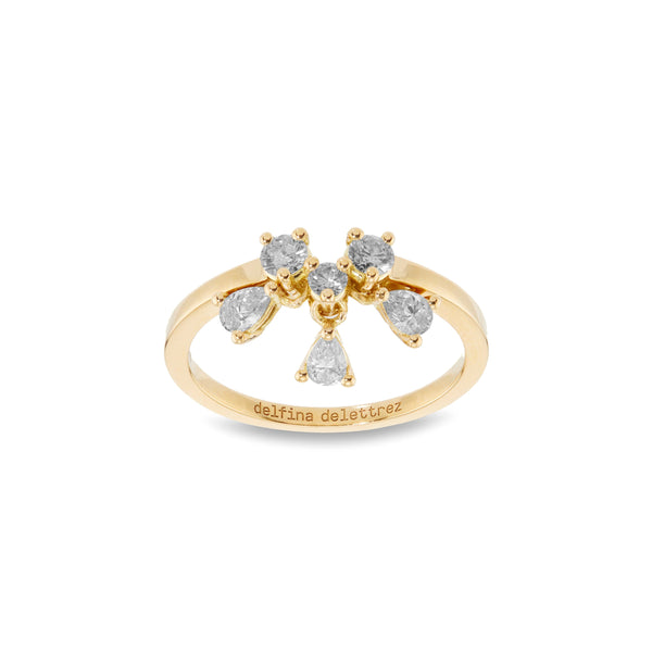 DELFINA DELETTREZ - Dancing Diamonds Flower Ring - (Yellow Gold)