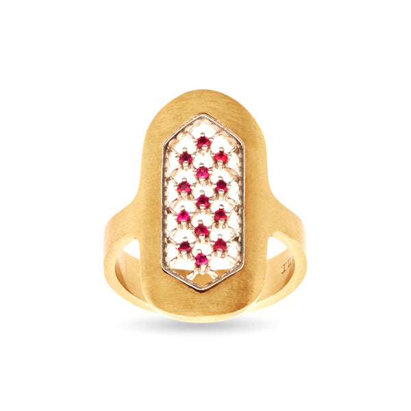 NIKOLLE RADI - Long Yellow Gold and Ruby Ring