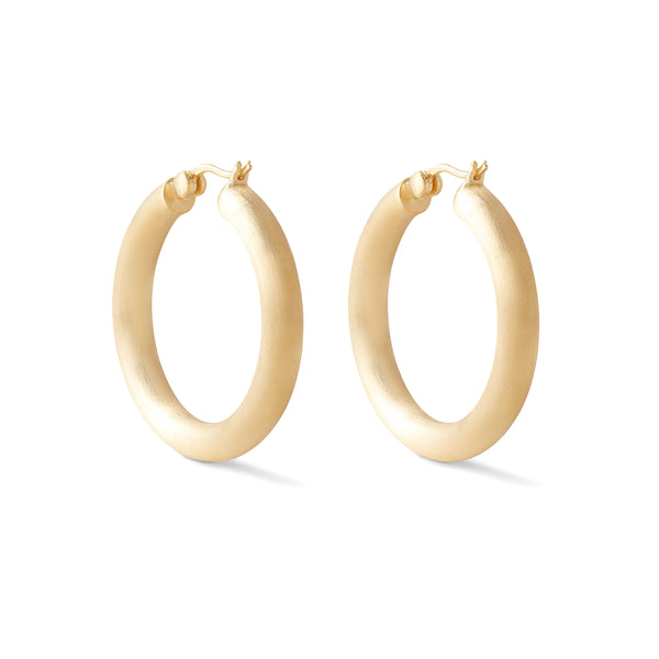 Tom Wood_TOM WOOD - Classic Hoops Thick Satin Large - (Yellow Gold)_EARRINGS