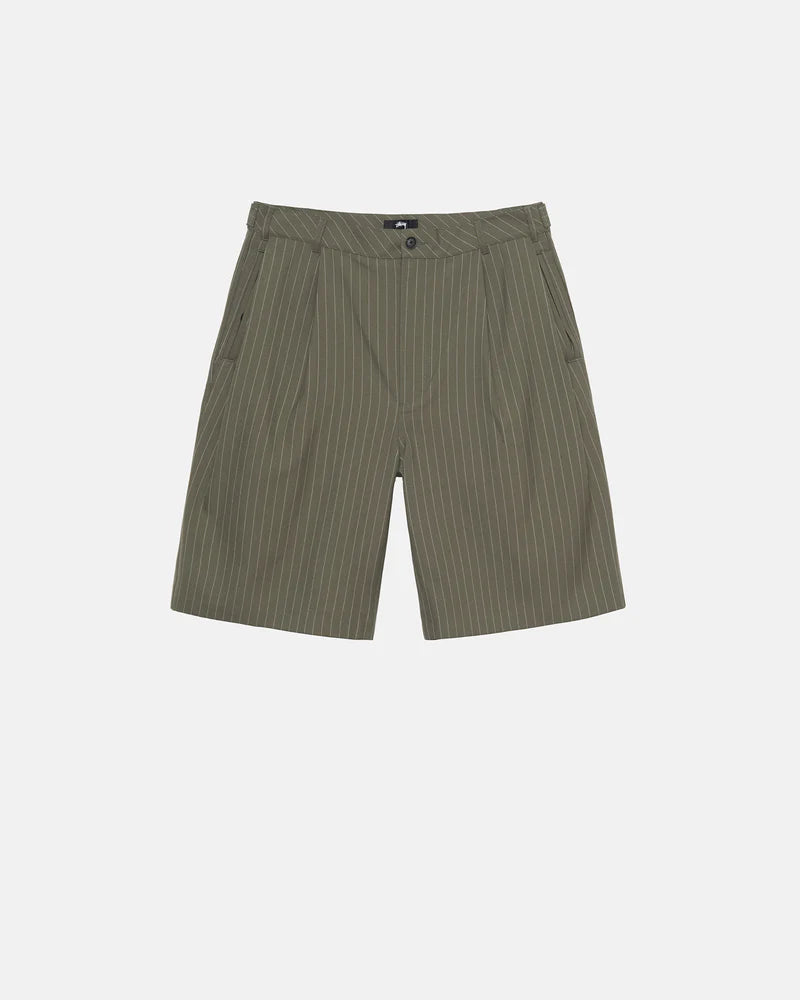 Stussy: Men's Volume Pleated Short Stripe (Olive) | DSMS E-SHOP Stussy: Men's Volume Pleated Short Stripe (Olive) | DSMS E-SHOP