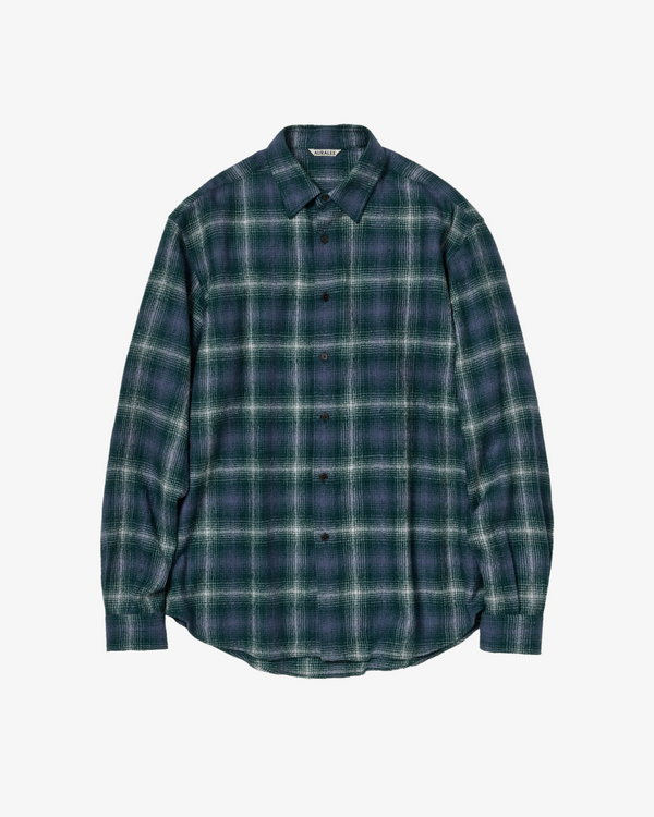 AURALEE - Men's Airy Wool Check Shirt - (Green)