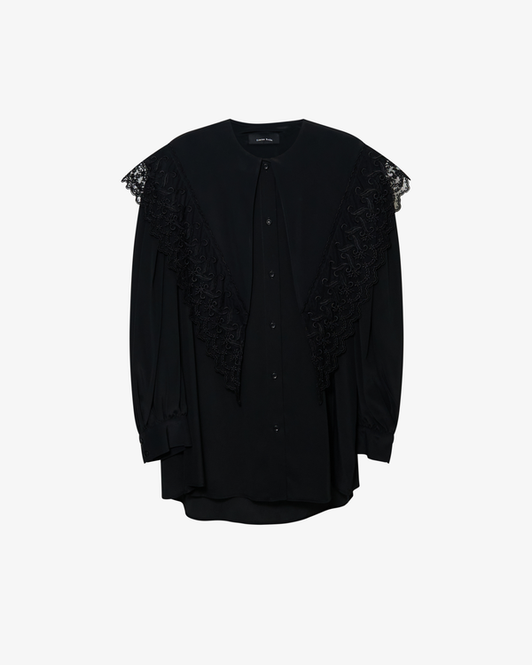 Simone Rocha_SIMONE ROCHA - Women's Pointed Collar Lace Trim Shirt - (Black)_SHIRTS