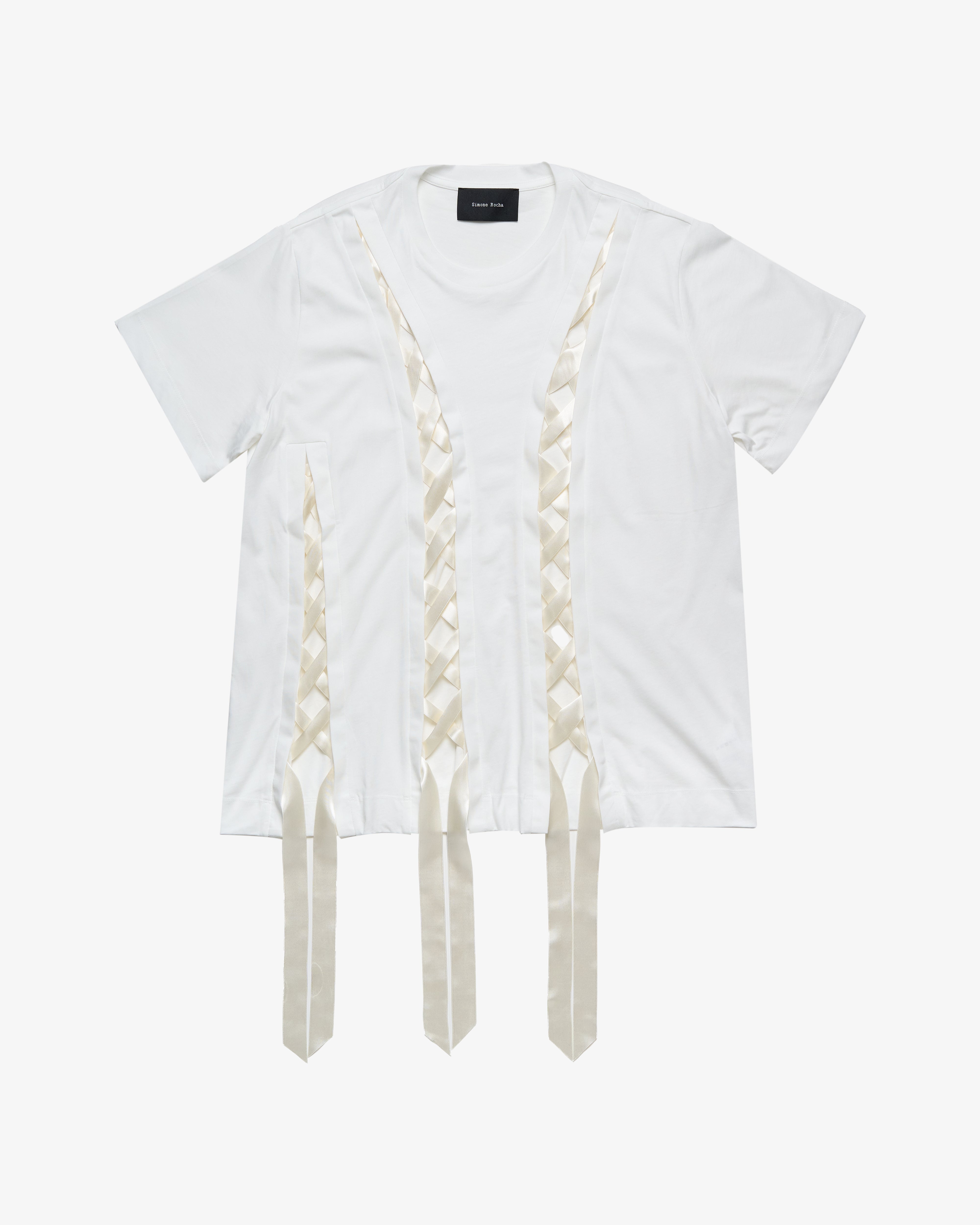 SIMONE ROCHA: Women's Unraveling Ribbon T-Shirt (White) | DSMS E-SHOP