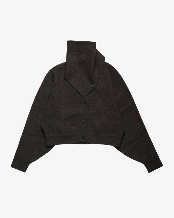 LE KASHA - Women's Derios Cardigan With Detachable Scarf - (Dark Brown942)