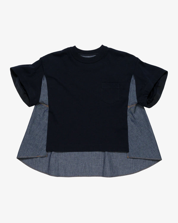 SACAI - Women's Light Weight Denim X Cotton Jersey T-Shirt - (Denim)