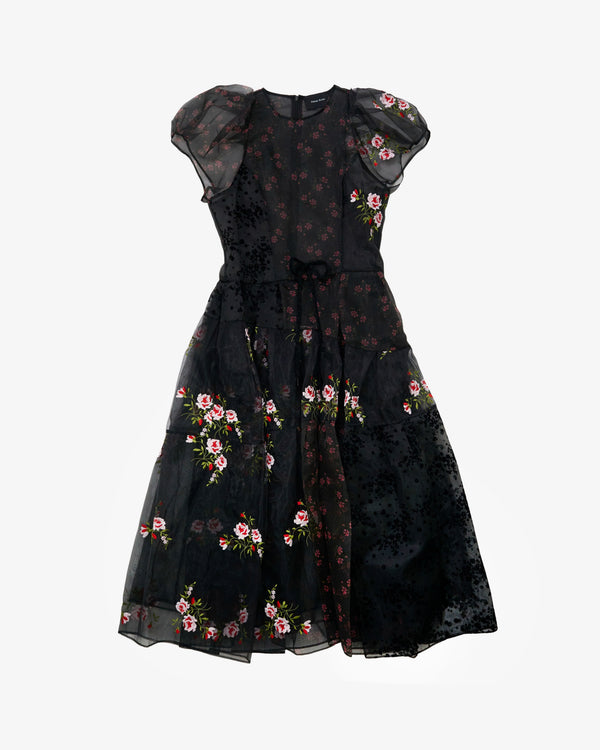 SIMONE ROCHA - Women's Sheer Puff Sleeve Patchwork Flounce Dress - (Black)