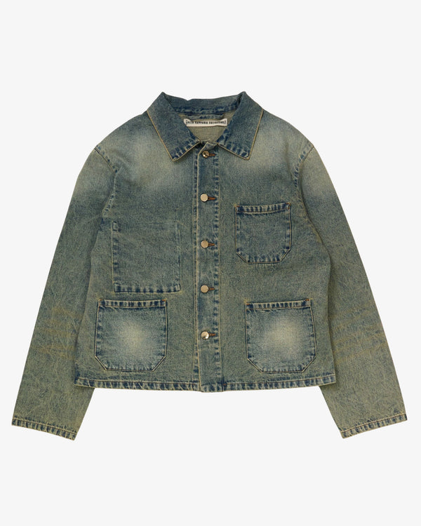 META CAMPANIA COLLECTIVE  - Men's Bill Cropped Teawash Denim Workwear Jacket - (Denim)