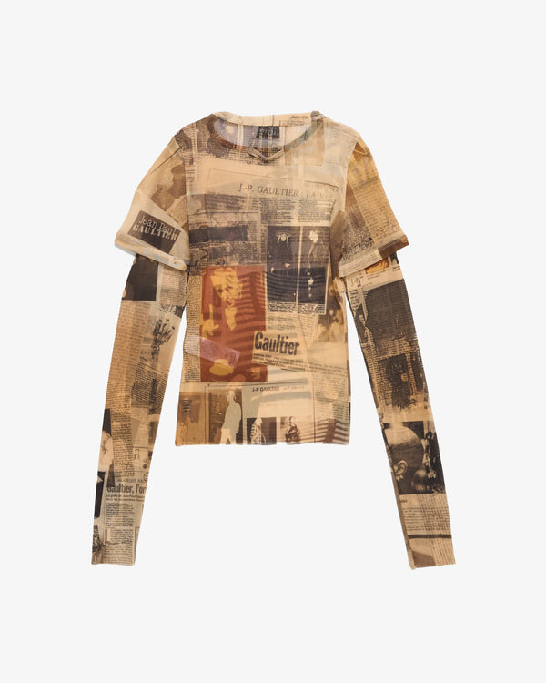 Jean Paul Gaultier - Women's Mesh Double Sleeves Baby Tee - (Print)