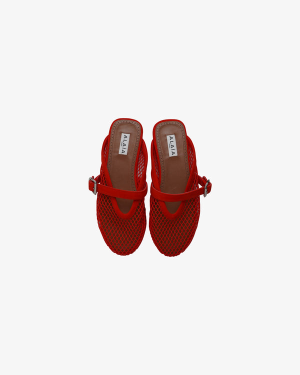 ALAÏA - Women's Fishnet Flat Mules - (Orange)