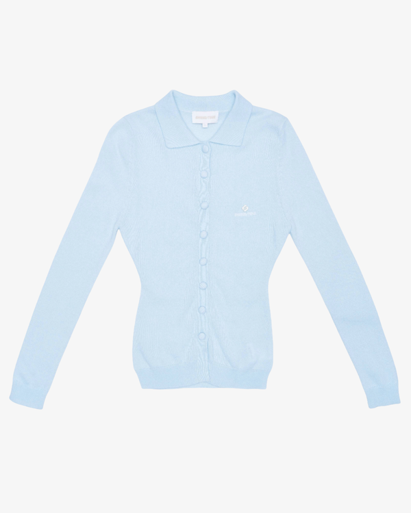 SHUSHU/TONG - Women's Lapel Fitted Cardigan - (Blue Bu100)