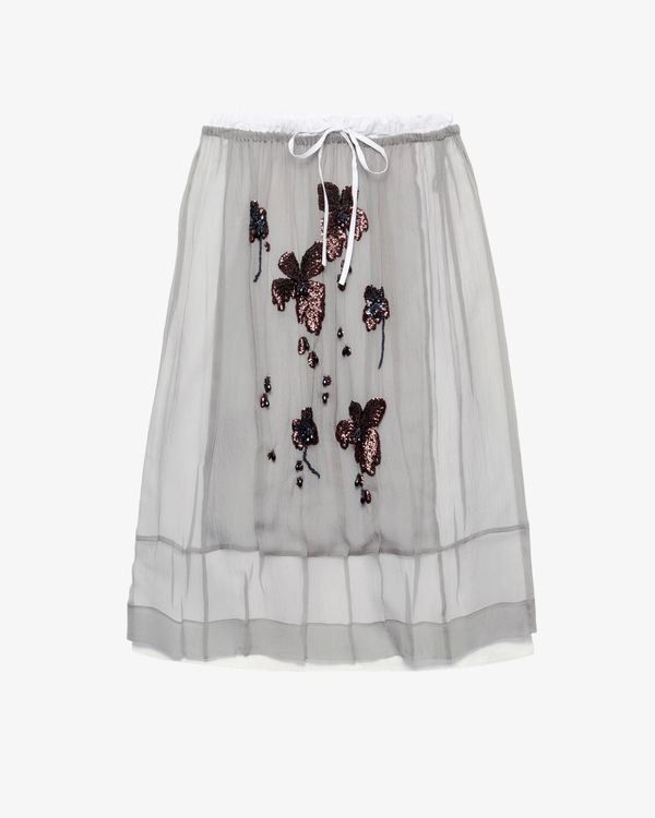 Prada - Women's Embroidered Chiffon Midi-Skirt - (Light Grey)