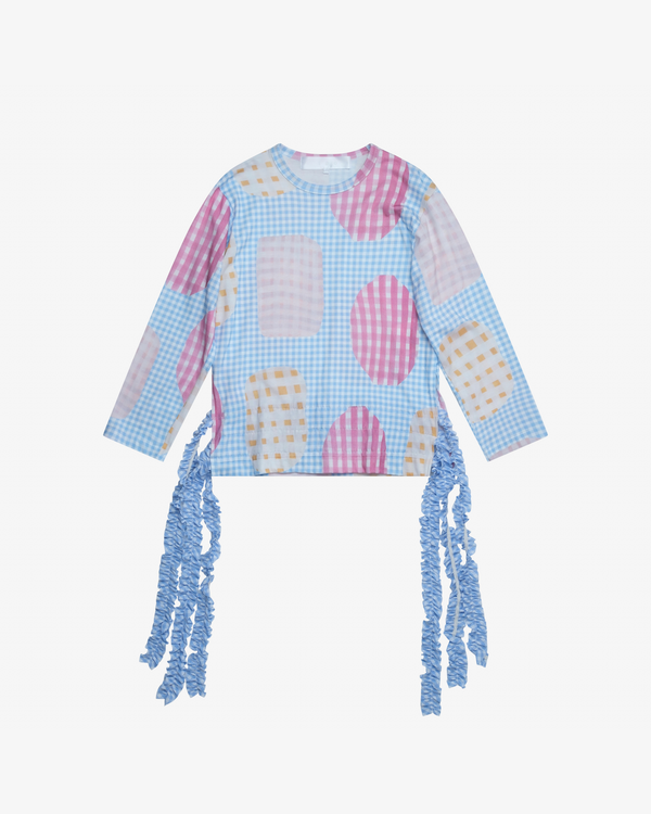 Tao - Women's Printed Gingham Check Tee - (Blue)