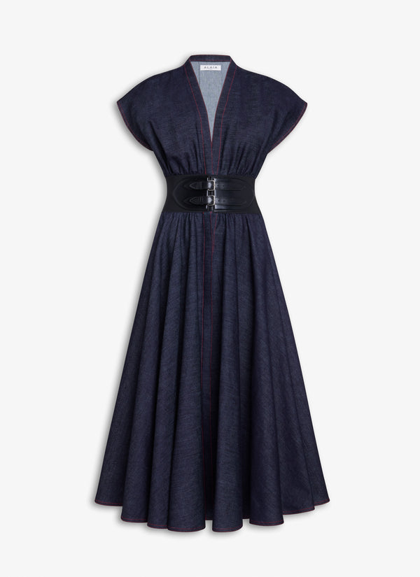 Alaïa - Women's Belted Dress - (Denim)