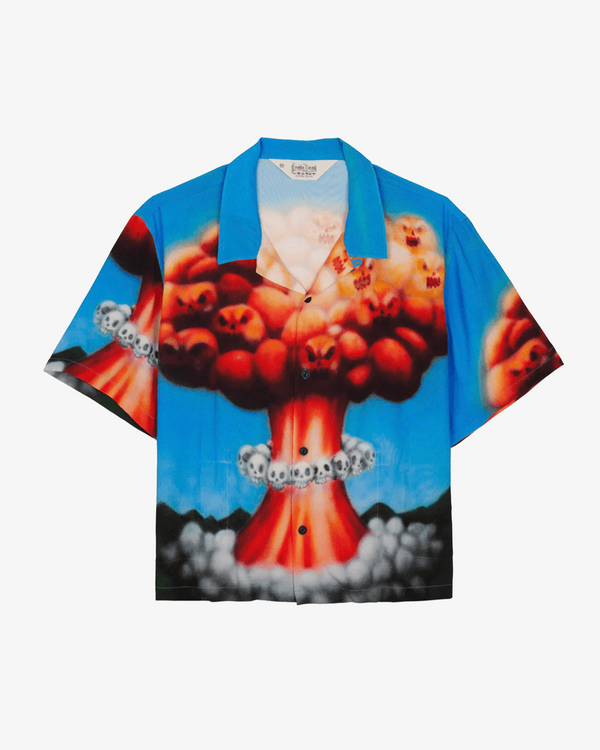Brain Dead_BRAIN DEAD - Men's Explosion Short Sleeve Button Down Shirt - (Blue)_SHIRTS