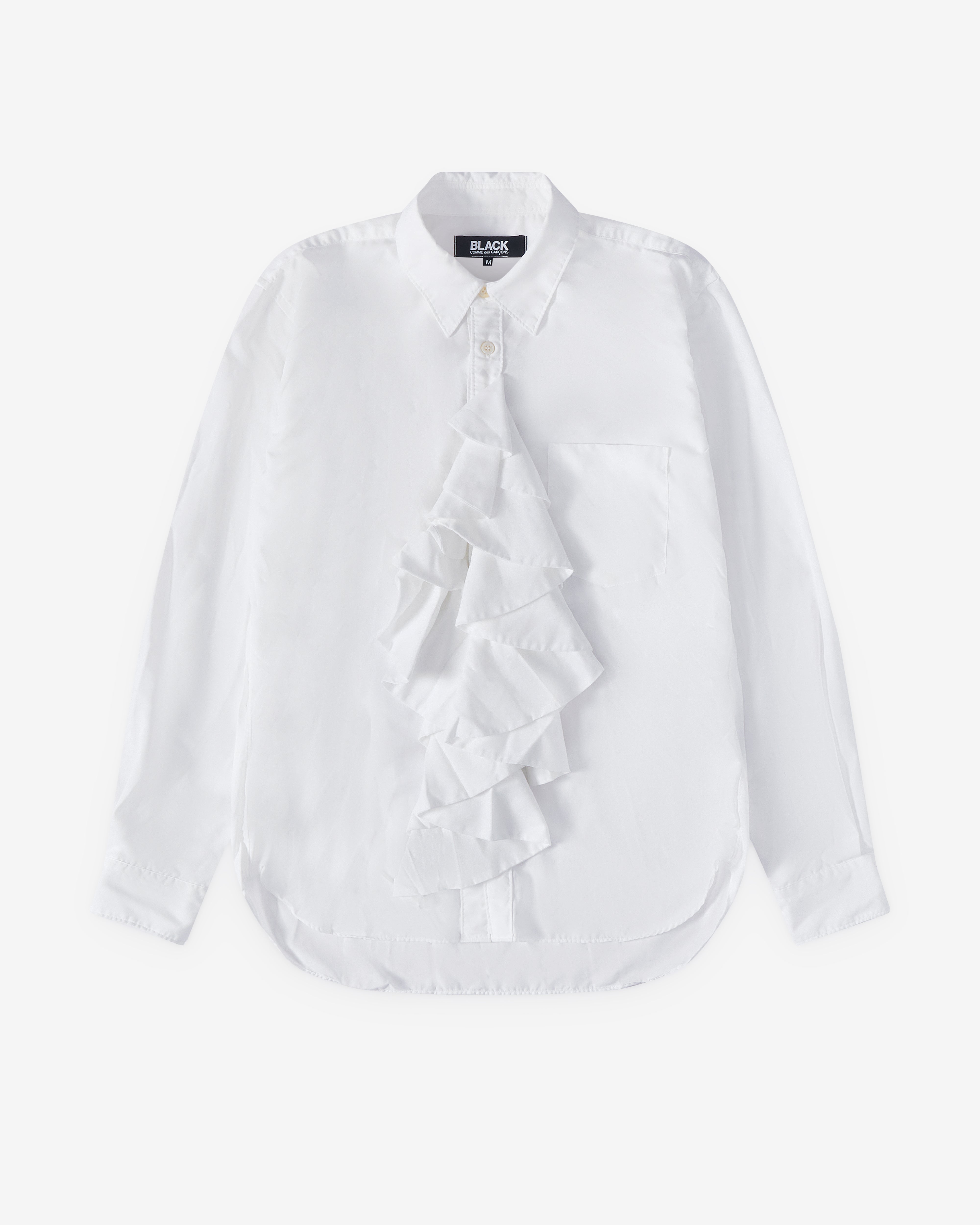 Black Comme des Garçons: Men's Asymmetric Ruffle Shirt (White