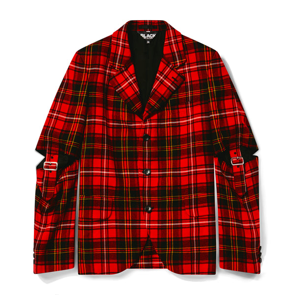 BLACK Comme des Garçons - Tartan Wool Buckled Sleeve Jacket - (Red/Black)