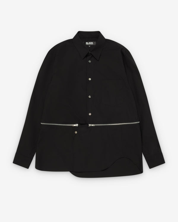 CDG Black Collection_Black Comme des Garçons - Men's Curved Hem Long Sleeve Shirt - (Black)_SHIRTS
