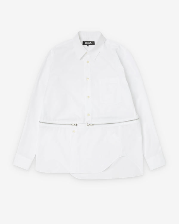 CDG Black Collection_Black Comme des Garçons - Men's Curved Hem Long Sleeve Shirt - (White)_SHIRTS