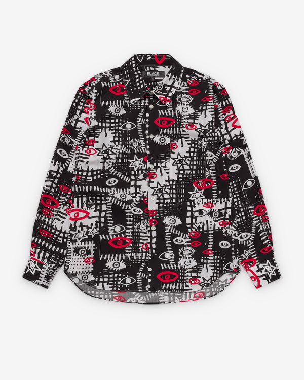 Black Comme des Garçons - Men's Red Eye Print Long Sleeve Shirt - (Print)